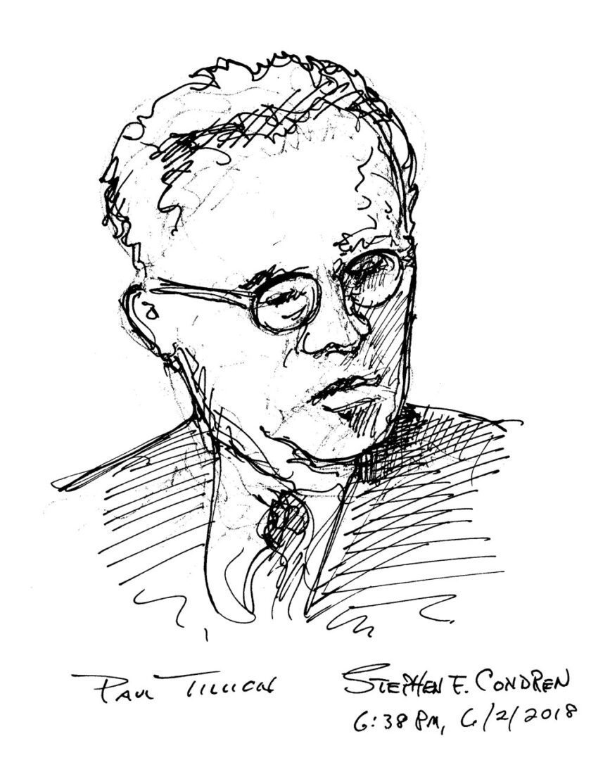 Paul Tillich #2419A pen & ink Theologian portrait with detailed line work.