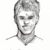 Jackson Odell #2411A pen & ink celebrity portrait with smile and nice hatched lines.