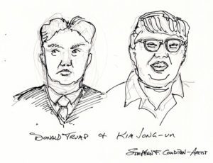 Donald Trump and Kim Jong-un celebrity art pen & ink drawing