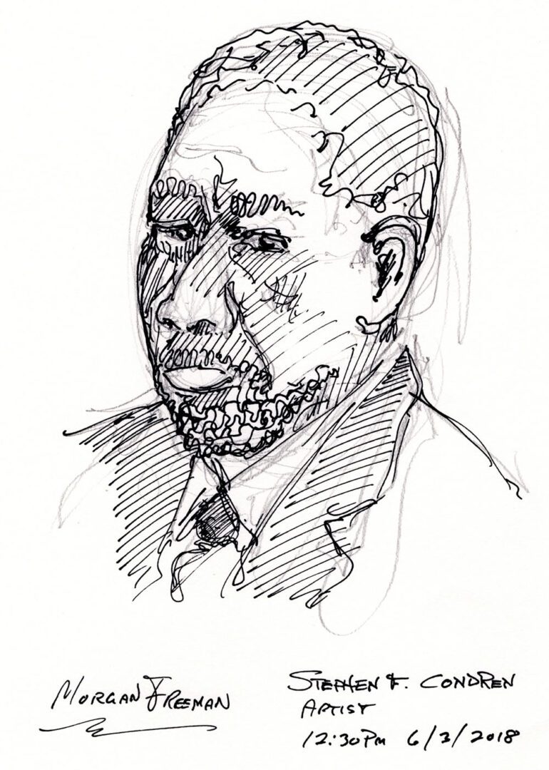 Morgan Freeman #2427 pen & ink celebrity drawing.