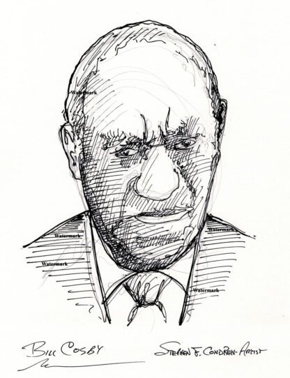 Bill Cosby #2409A pen & ink celebrity portrait with jacket and tie.