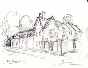 Pencil sketch for a proposed rendering of a house portrait