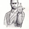 Brian Sims #2405A pencil drawing of the Congressman giving the finger to Vice President Pence.