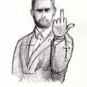 Brian Sims #2405A pencil drawing of the Congressman giving the finger to Vice President Pence.