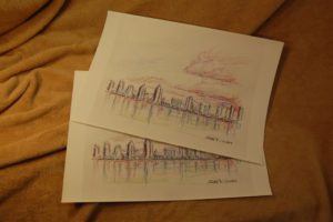 San Diego skyline color pencil drawing prints