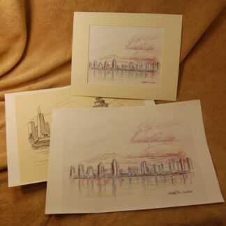 Large skyline pen & ink drawing prints