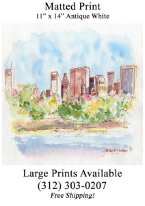 Manhattan skyline watercolor from Central Park.