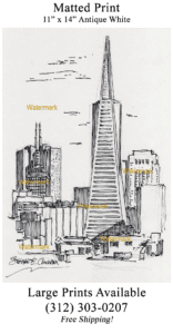 San Francisco skyline pen & ink drawing of Transamerica Center.