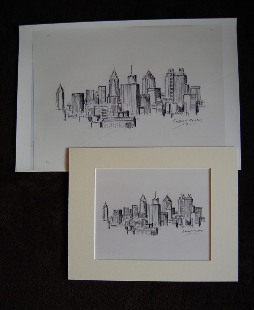 Atlanta skyline pencil drawing of midtown at Piedmont Park