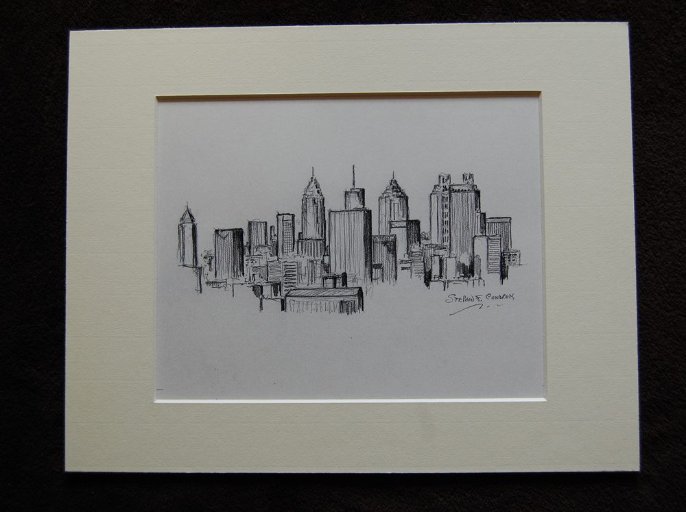 Atlanta skyline pencil drawing of downtown skyscrapers