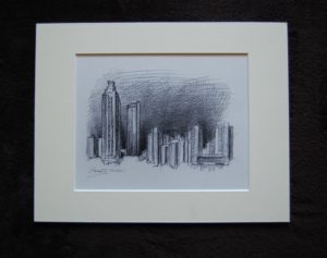 Atlanta skyline pencil drawing at night