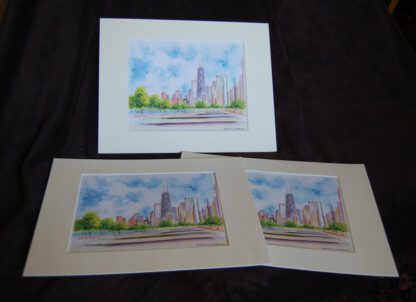 Matted skyline watercolor prints