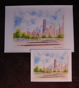 Chicago skyline watercolor By Stephen F. Condren.