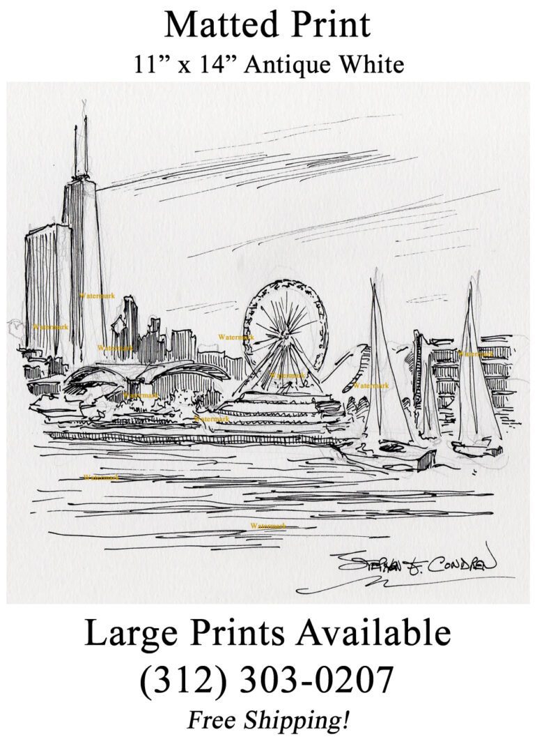Chicago Navy Pier #941A Pen Ink Landmark Drawing • Stephen ...