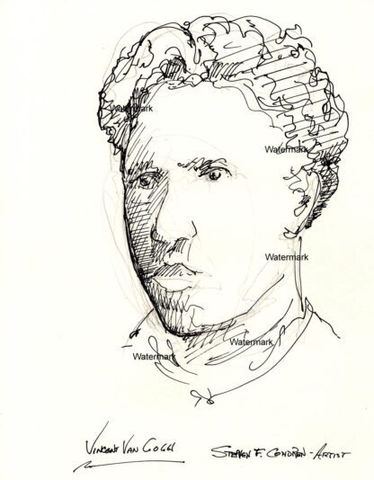 Vincent Van Gogh #2417A pen & ink artist portrait with contour lines and cross-hatching.