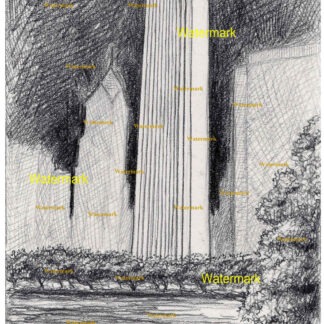 Aon Center #234A pencil landmark drawing done at nighttime downtown.
