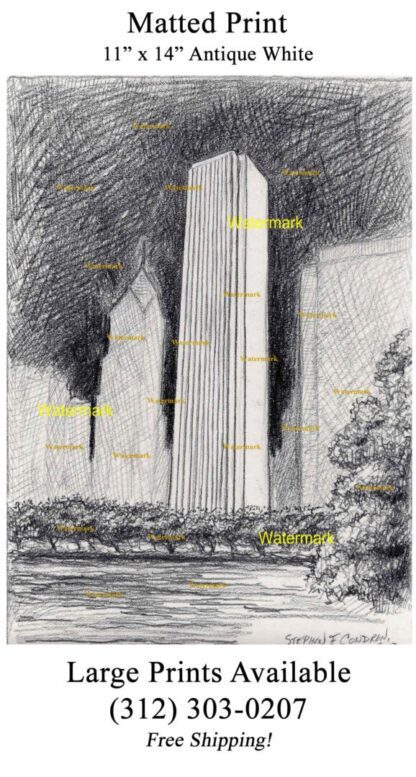 Aon Center #234A pencil landmark drawing done at nighttime downtown.