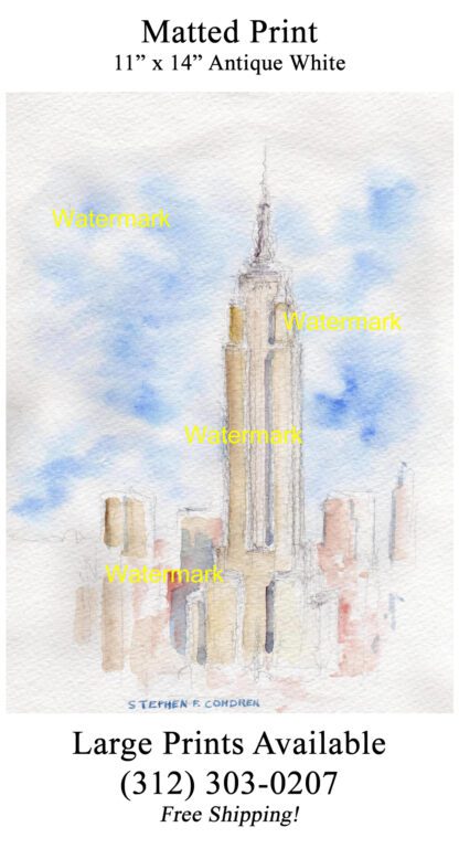 Empire State Building #719A landmark watercolor with view of the famous Art Deco beacon.
