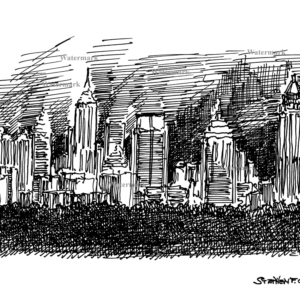 Atlanta skyline #821A pen & ink cityscape drawing is popular because of it's view of downtown at night.