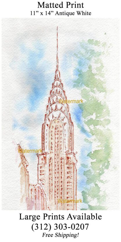 Chrysler Building #837A pen & ink landmark watercolor is popular because of it's Art Deco style.