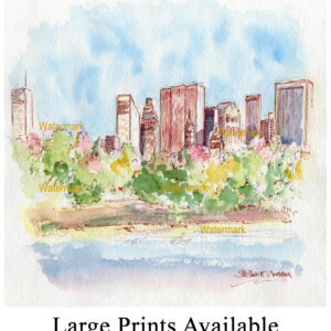 Manhattan Central Park skyline pen & ink watercolor.