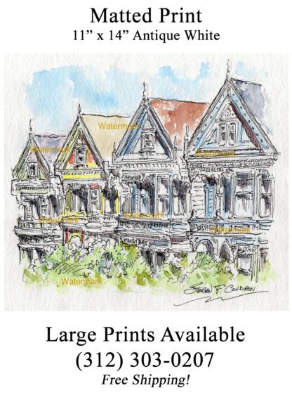 San Francisco houses #940A pen & ink city scene watercolor is popular because of the Alamo Square painted ladies.