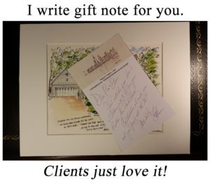 Gift note to client.