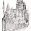 Mt Carmel #143A Catholic Church pencil landmark drawing with view of the spires.