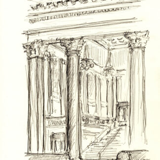 Chicago Union Station #121A pencil landmark interior drawing of Classical marble rotunda.
