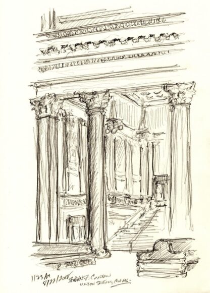 Chicago Union Station #121A pencil landmark interior drawing of Classical marble rotunda.