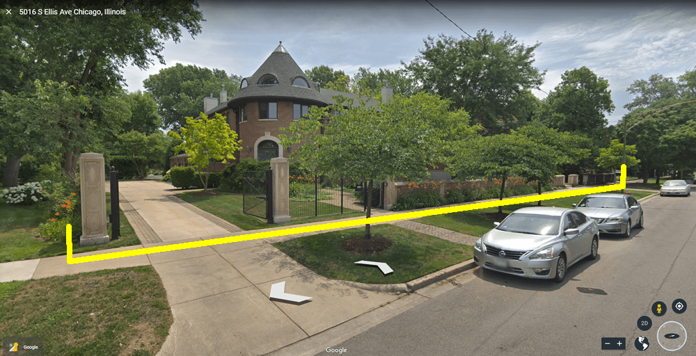 Loeb Mansion fence and posts at 5017 S, Ellis Avenue, Kenwood, Chicago.