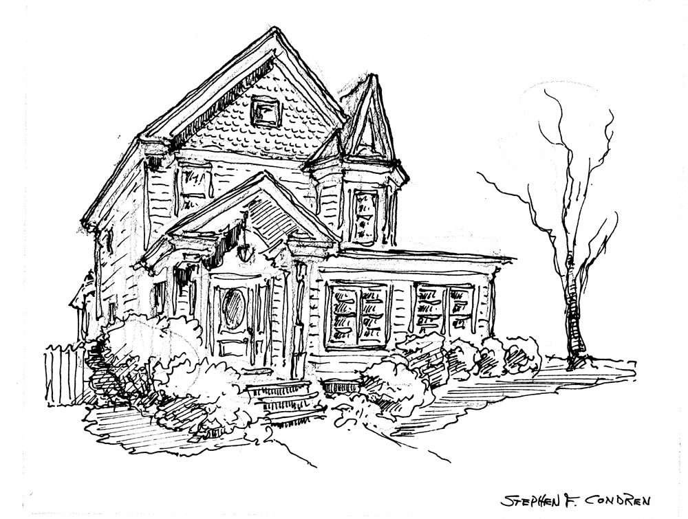 Pen & ink house portrait by artist Stephen F. Condren.