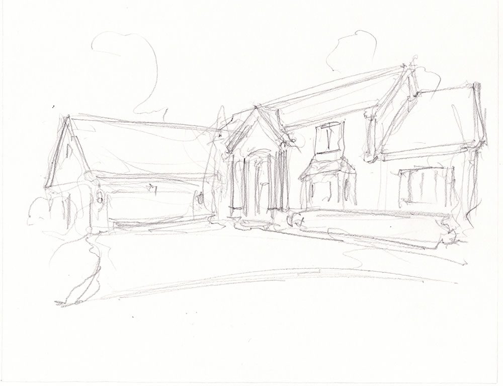 Pencil sketch outline for a house portrait.
