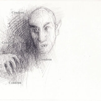 Nosferatu pencil drawing #755A of a vampire with shading that brings out the terror of the monster.