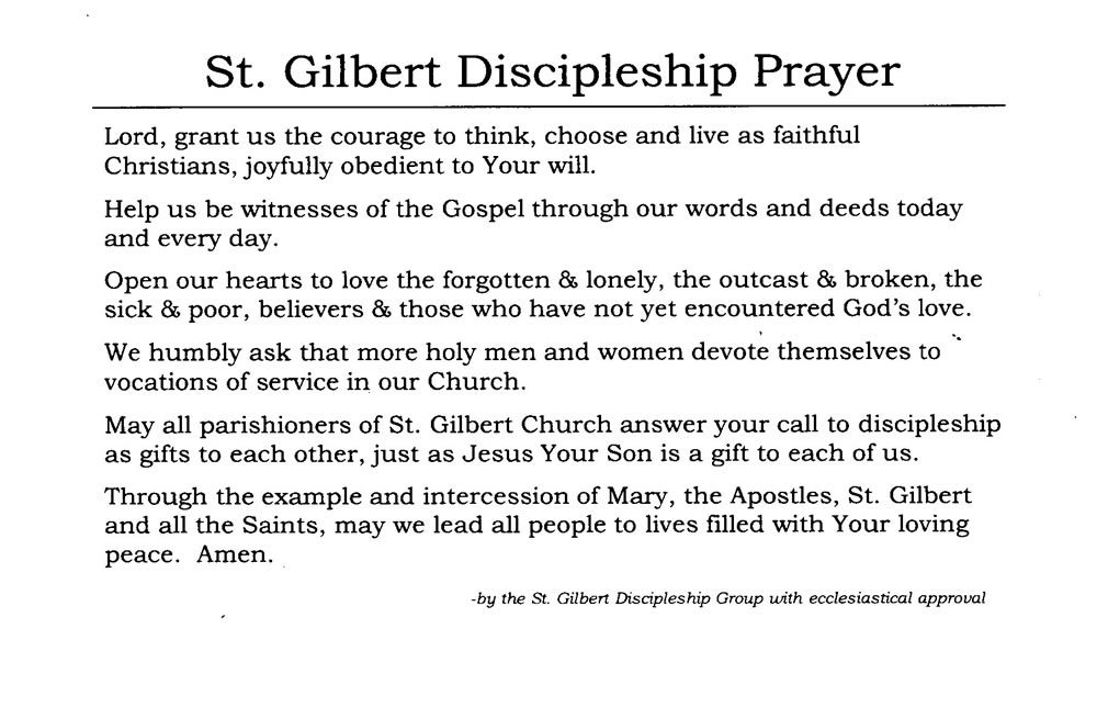St. Gilbert Discipleship Prayer.