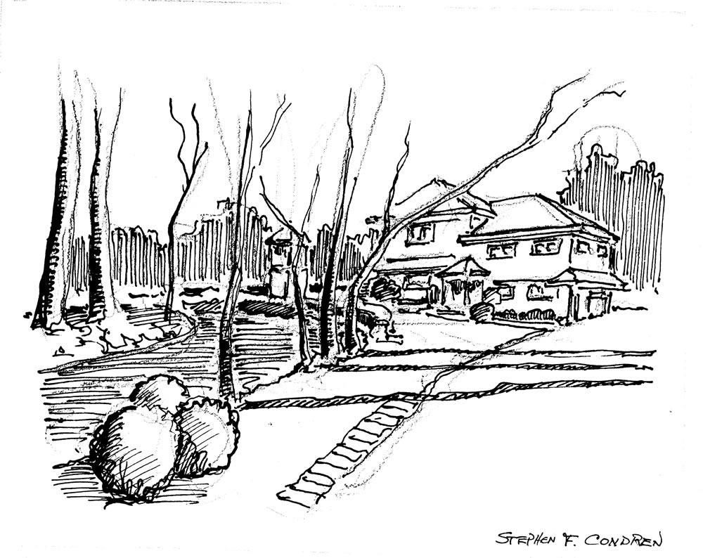 Pen & ink drawing of a house by artist Stephen F. Condren.