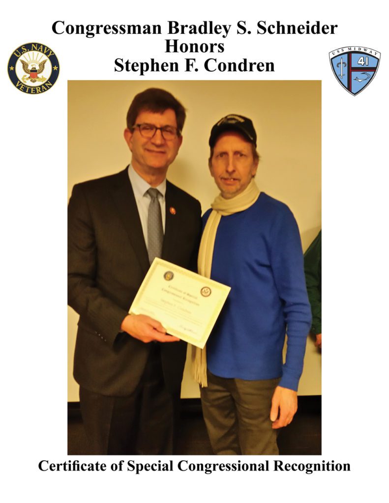 Congressman Brad Schneider honors Stephen F. Condren.