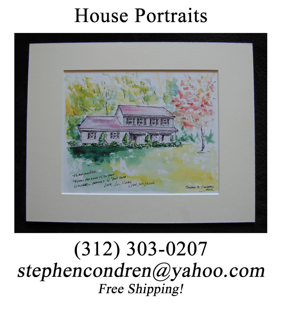 Matted house portrait by artist Stephen F. Condren.