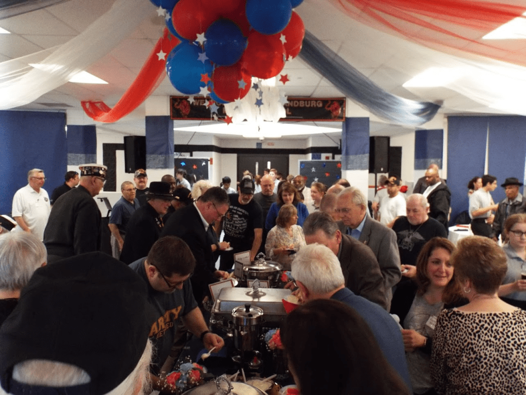 Line for dinner at Mundelein Police Veterans Dinner.