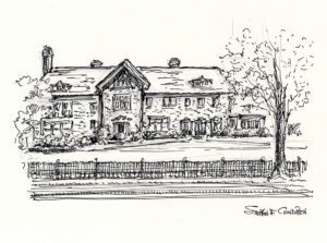 Pen & ink drawing of the Cheney Mansion in Oak Park, Illinois.