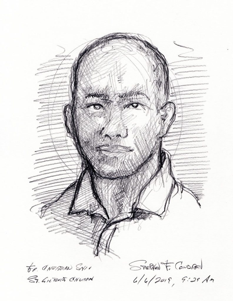 Pencil drawing of father Christian Shiu.