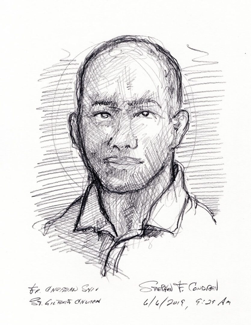 Father Christian Shiu #309Z, Catholic priest Pencil drawing by artist Stephen F. Condren at Condren Galleries.