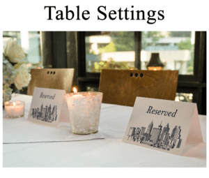 Reception table place markers and settings.