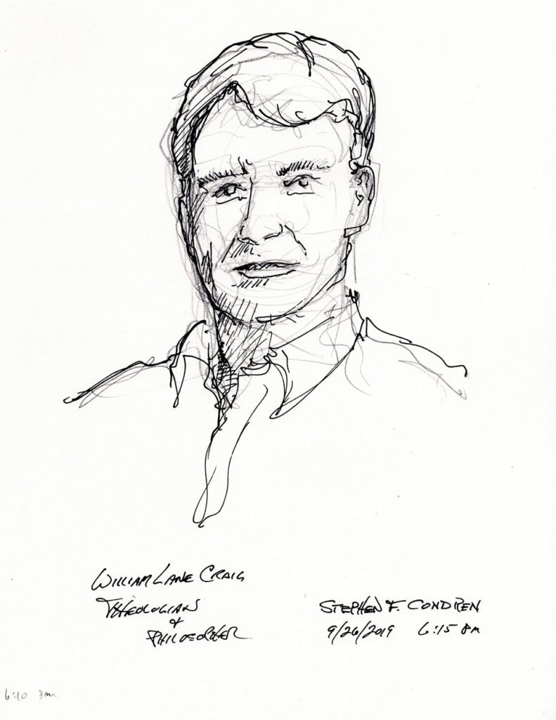 William Lane Craig #405Z pen & ink drawing by artist Stephen F. Condren.