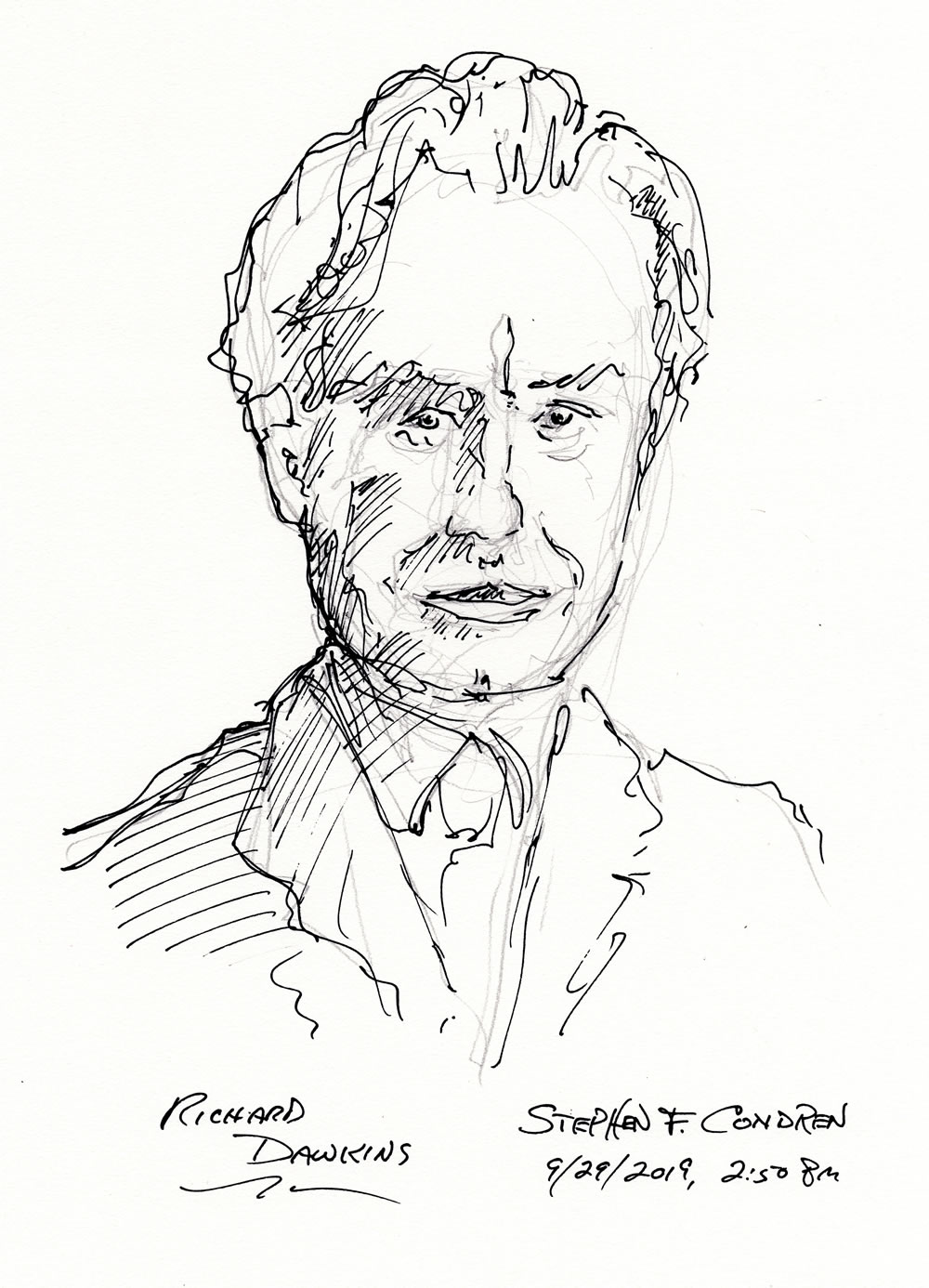 Richard Dawkins #409Z pen & ink drawing by artist Stephen F. Condren.
