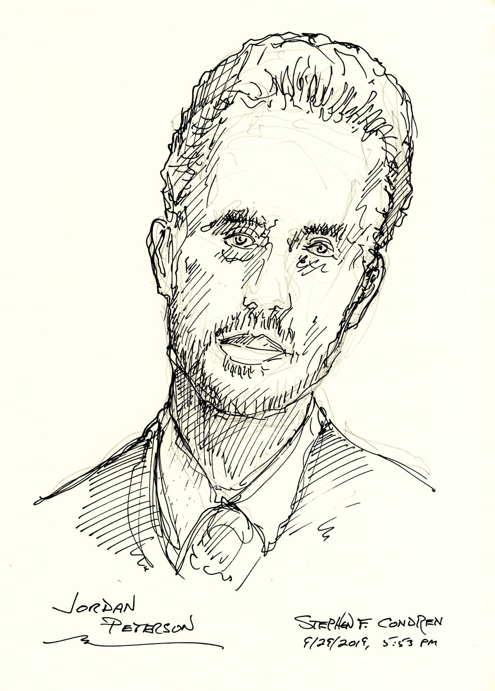 Jordan Peterson #410Z pen & ink drawing by artist Stephen F. Condren.