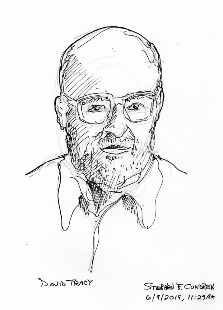 Pen & ink drawing of Father David Tracy by artist Stephen F. Condren.