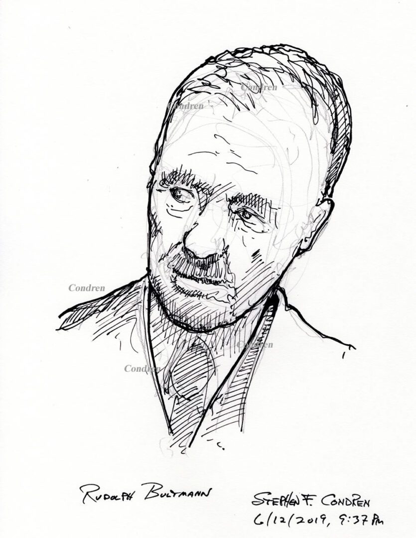 Rudolph Bultmann #505Z, pen & ink drawing with pencil, by artist Stephen F. Condren.
