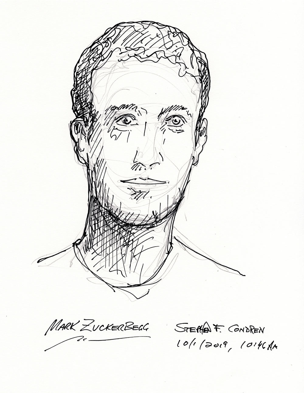Mark Zuckerberg #415Z pen & ink drawing by artist Stephen F. Condren.