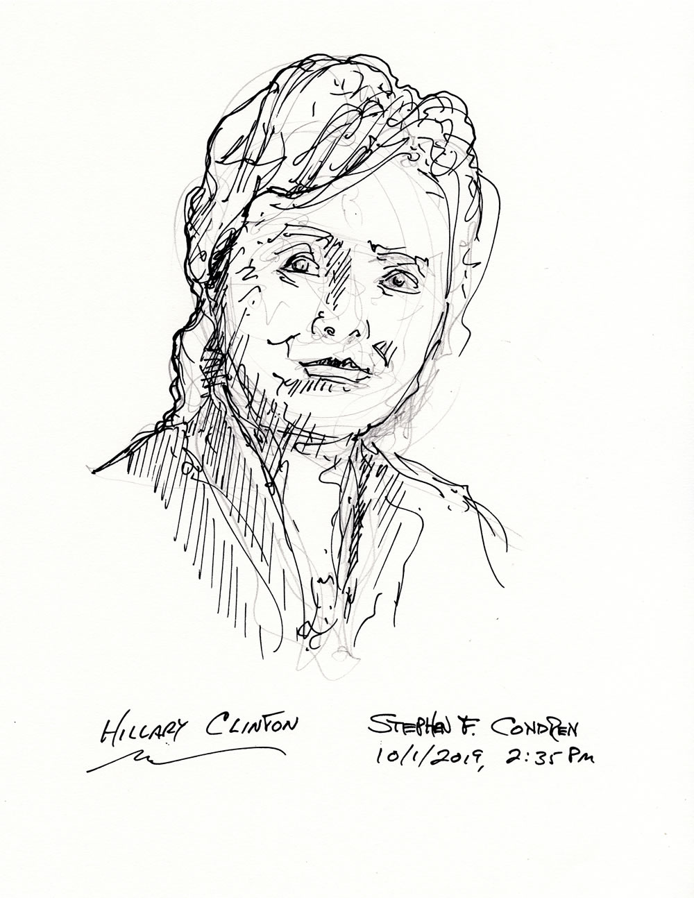 Hillary Clinton #416Z pen & ink drawing by artist Stephen F. Condren.